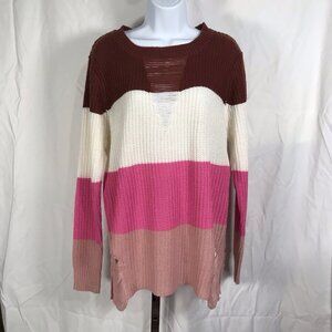 Caren Sport Distressed Colorblock Sweater Women’s 1X Pullover Casual Knit